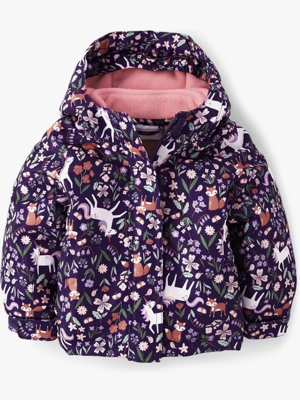 Children’s Place 3-in-1 Winter Coat 2T Girl Unicorn Fox Woodland Pink Purple